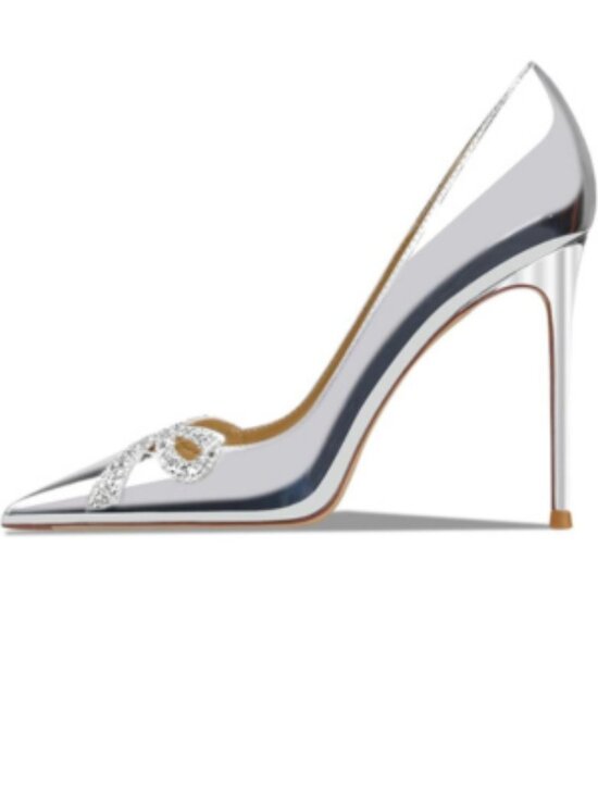 Women's Silver Pointed Butterfly Decoration Shallow 3.9in Stiletto Pumps Heels - Picture 1 of 7